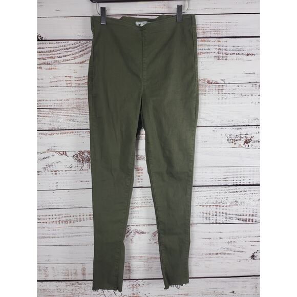 Free People Pull On Jeans 29 Womens Olive Green Skinny Leg Raw Hem Stretchy - Picture 1 of 6